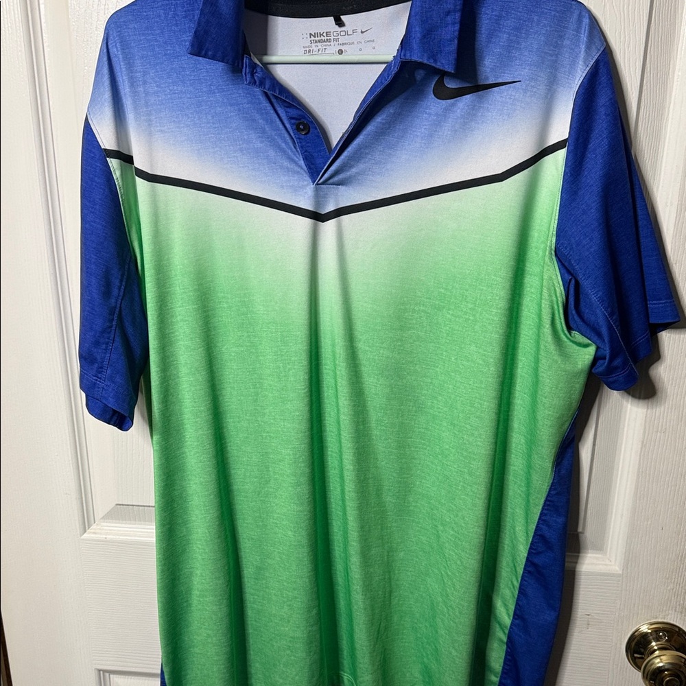 Nike Men's Blue and Green Gradient Polo